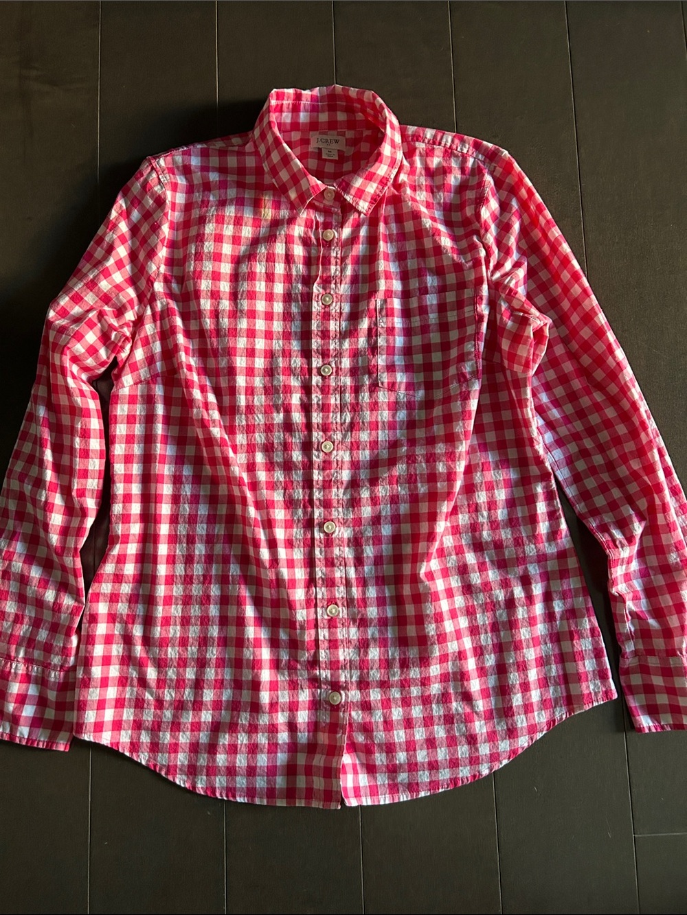 J. Crew Pink and White Gingham Button-Down Shirt